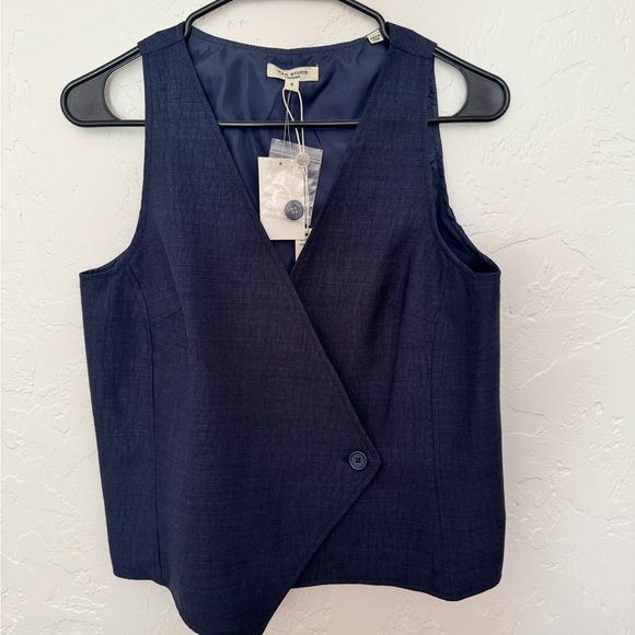 Max Studio Navy Sleeveless Wrap Tank - Picture 2 of 3